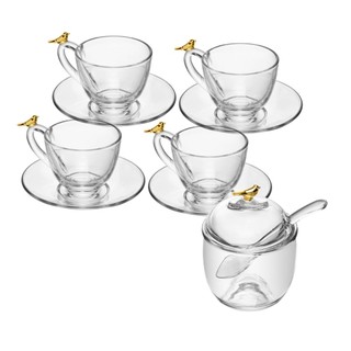Kit 4 Xícaras de Café 80ml com Pires e Açucareiro Golden Bird Cristal - Wolff