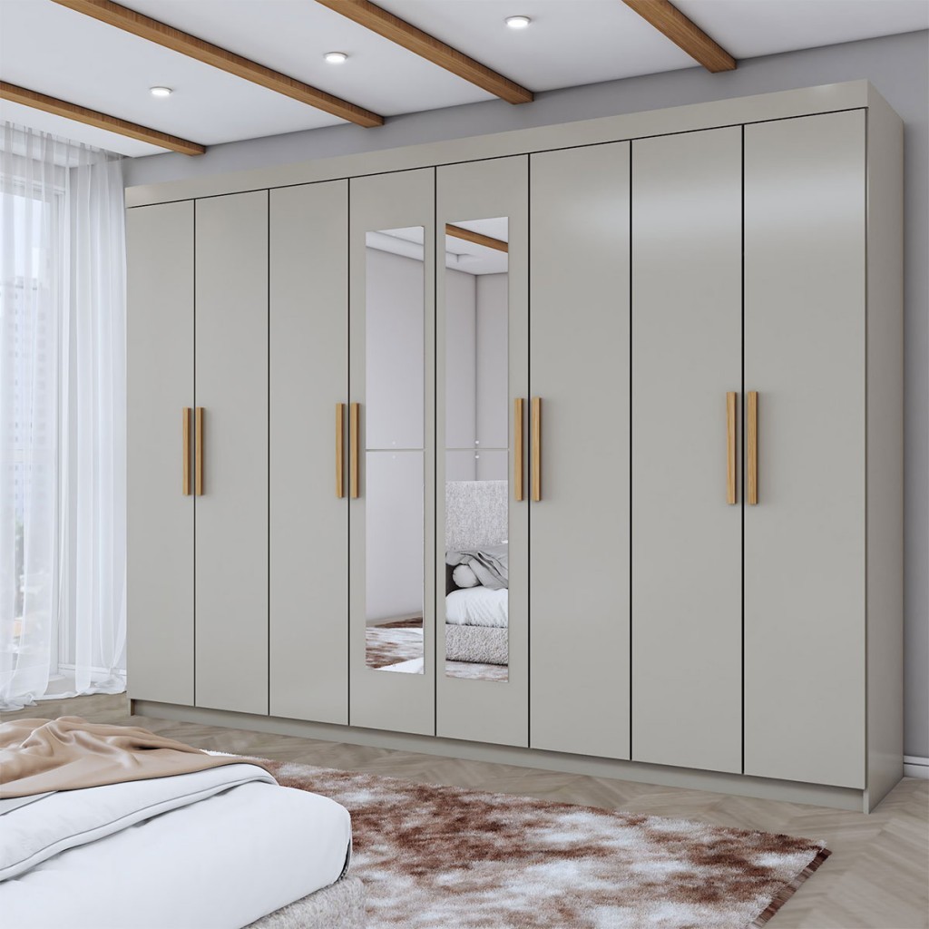 Guarda-Roupa Casal Aurora 8 Portas 4 Gavetas com Espelho em Oferta na Shopee