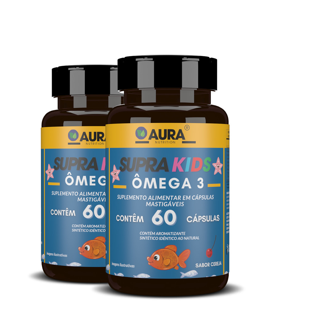 Ômega 3 Supra Kids Cápsulas Peixe Mastigáveis  2 x 60 Cápsulas -  Aura Nutrition