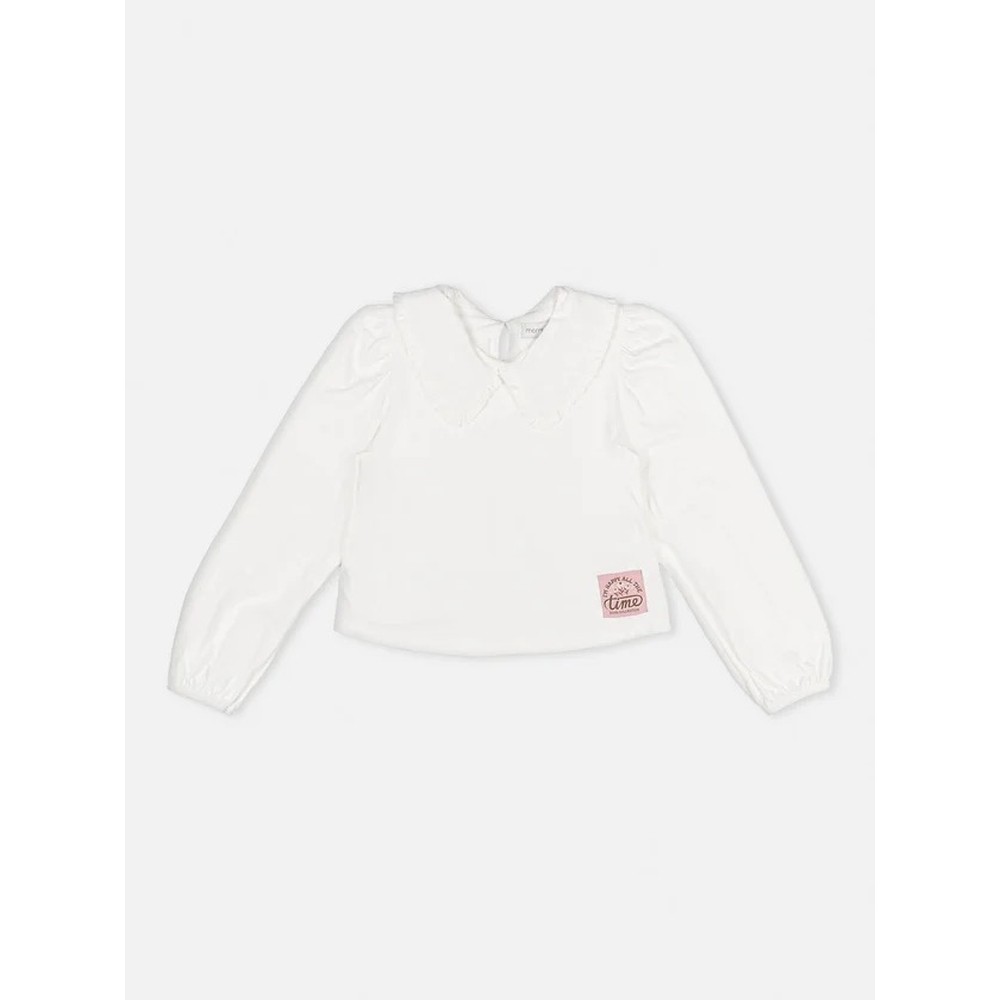 Blusa Manga Longa Menina Momi em Algodão e Tricoline na cor Pérola