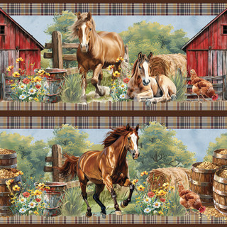 Tricoline Digital Barrado Cavalos na Fazenda, 55cm x 1,50m em Oferta na Shopee
