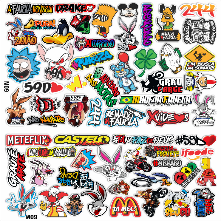 Cartela de adesivos 61 unidades - para Bike Carro Moto Capacete impreshow M09 em Oferta na Shopee