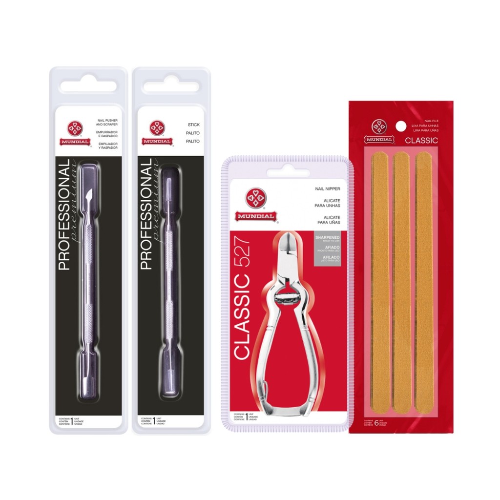 Kit Alicate Corte 527 Palito Espátula Inox 6 Lixas Mundial