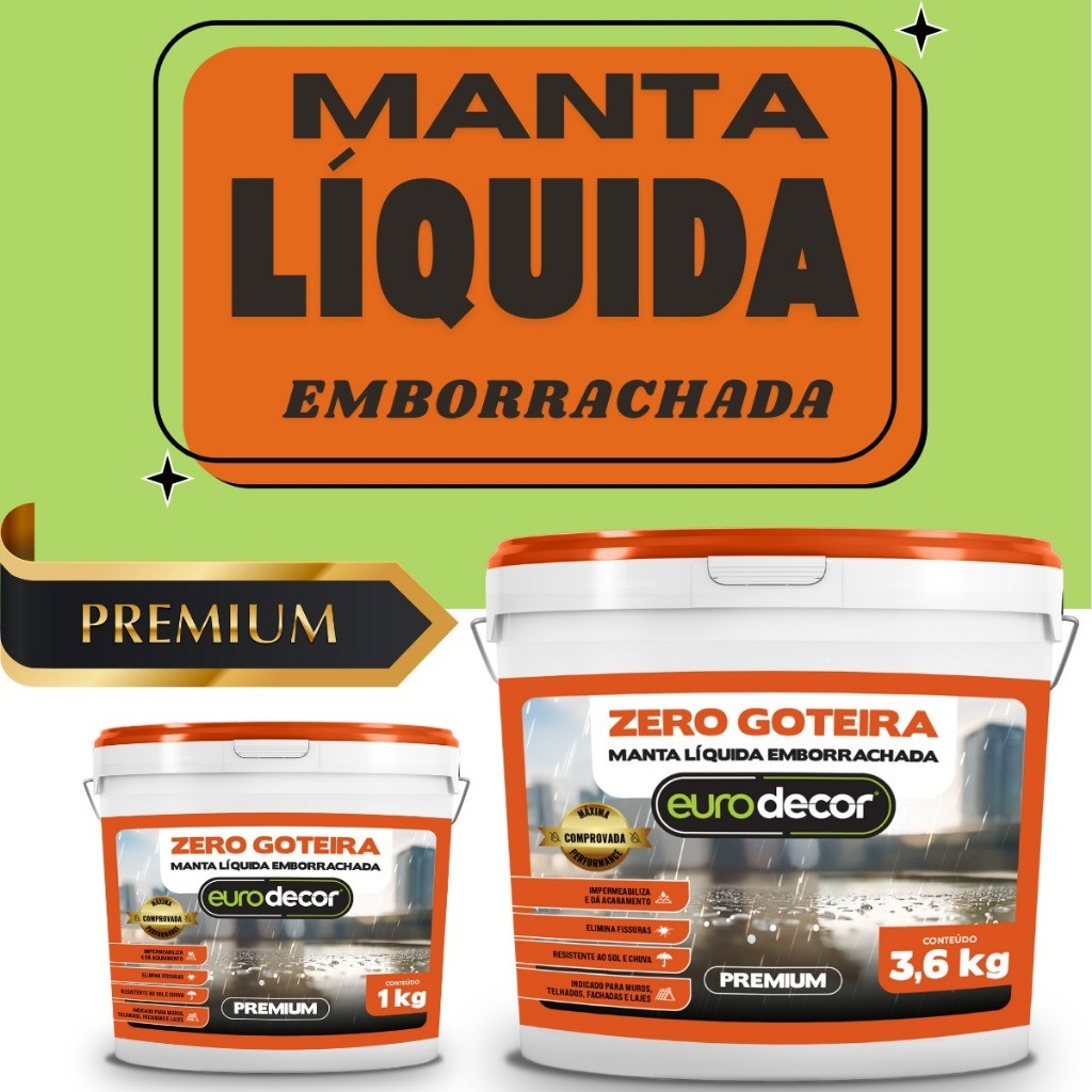 Manta Liquida Emborrachada Premium Zero Goteira 3.6KG Impermeabiliza Laje Telhado Fachada 1KG 3,6KG em Oferta na Shopee