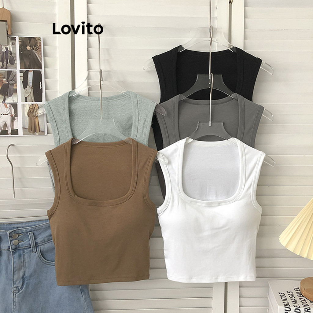 Lovito Regata Casual De Corte Liso Regata Básica Para Mulheres L80ED129 - Women Clothes