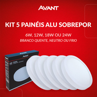 Kit 5 Painel Led Aluminio Redondo Sobrepor 6w 12w 18w 24w Branco Quente/Neutro/Frio 110v/220v Bivolt Branco Avant em Oferta na Shopee