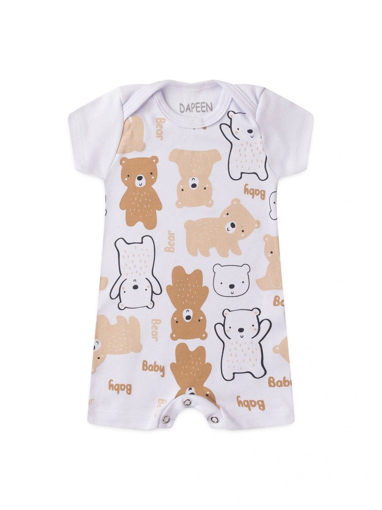 Kit Macacão Bebê Menino Verão Romper, Banho de Sol em Algodão com Estampa Ursinho