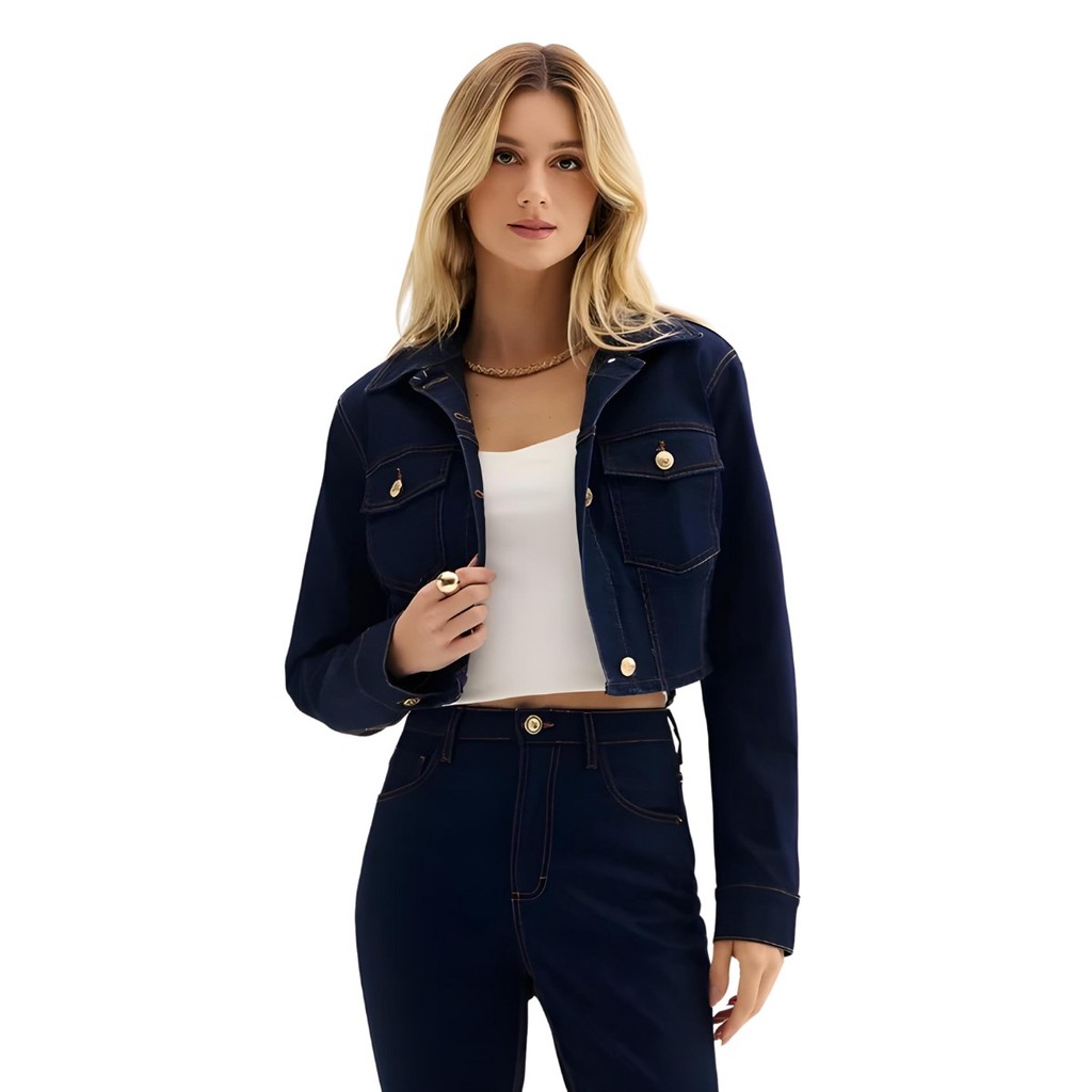 Jaqueta Feminina Jeans Trucker Flor De Lis