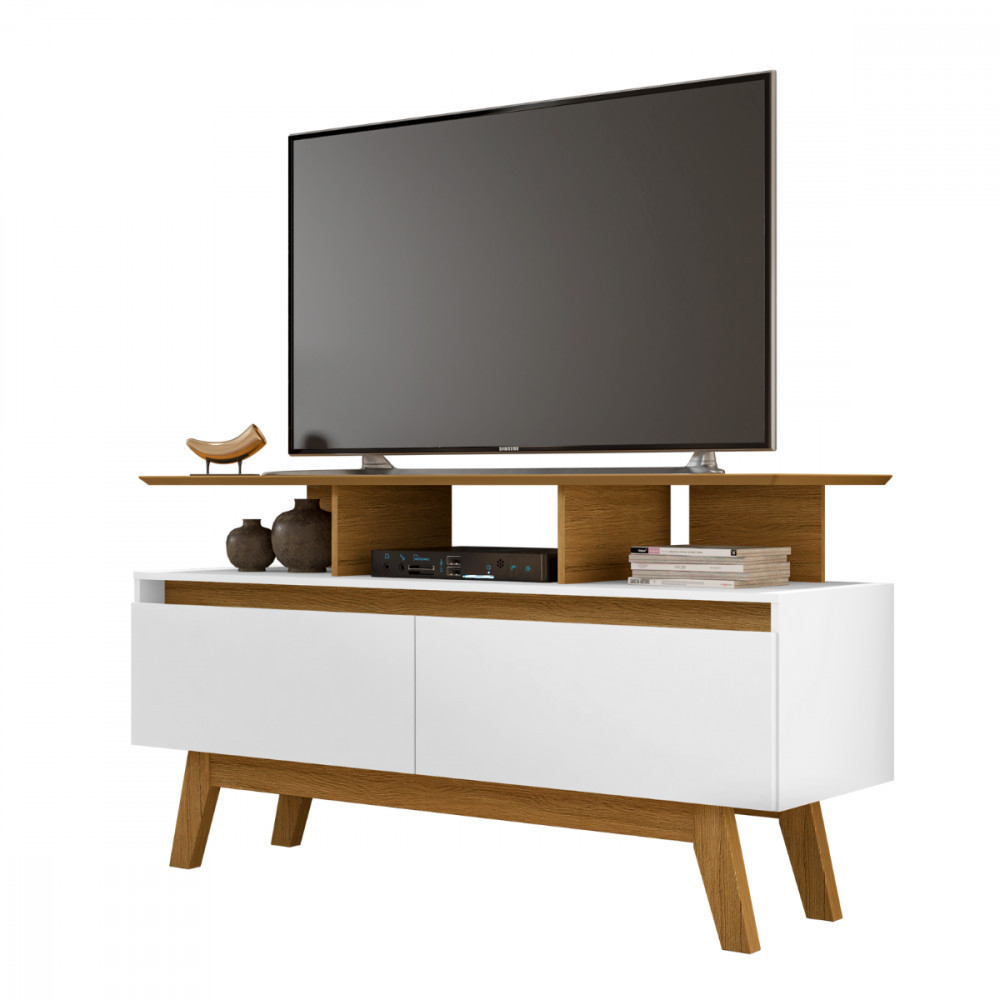Rack Rubi para TV de até 50 Polegadas Cinamomo com Branco Bechara em Oferta na Shopee