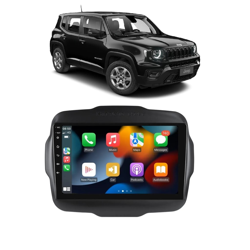 Kit Multimídia Renegade 2015 / 2024 STD PCD 9 Pol CarPlay AndroidAuto USB Bt Radio FM -  Roadstar 7009BR