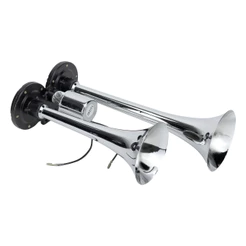 Buzina A Ar 2 Cornetas Cromada Corneta Buzina De Caminhão Potente 12V 24V Bratus Metal Som Forte