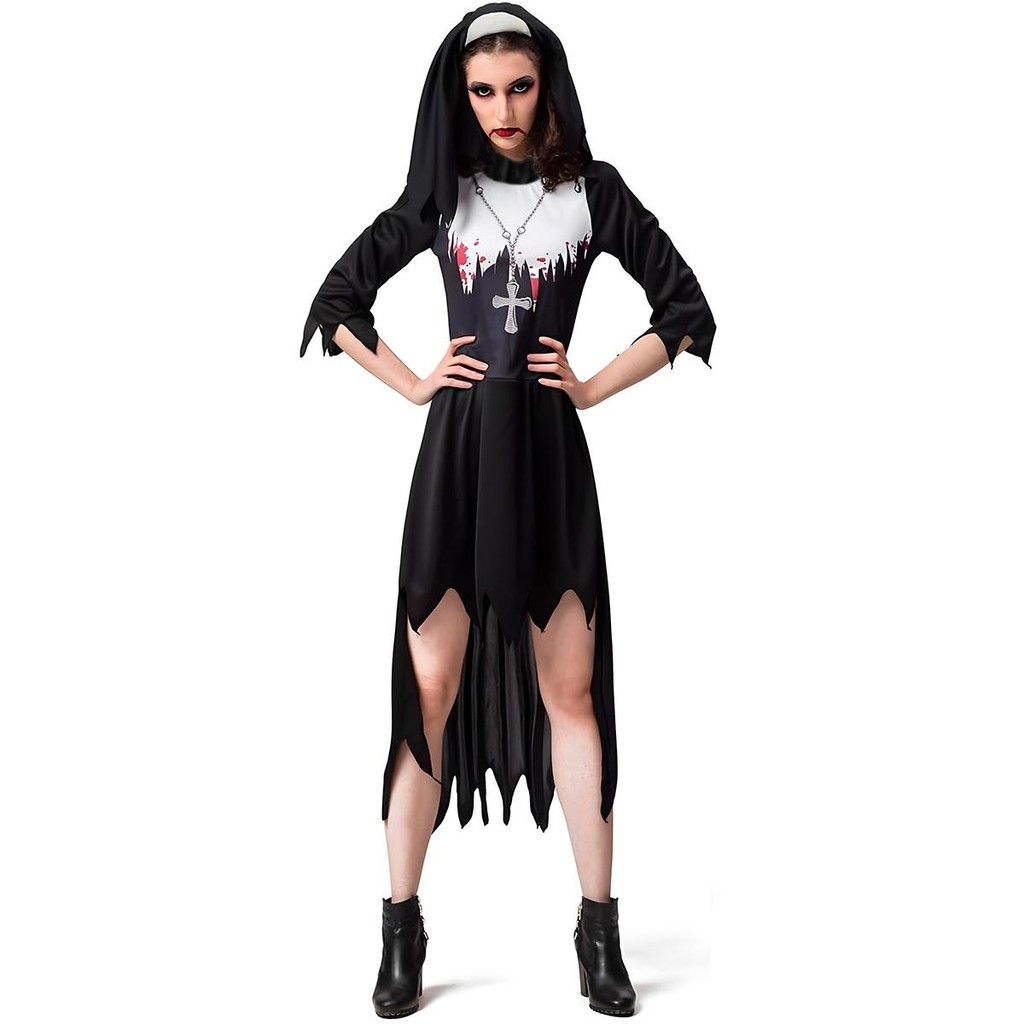 Fantasia de Halloween A Freira Maldita Adulta Feminina Com Véu Fantasia de Halloween A Freira Maldita Adulta Feminina Com Véu