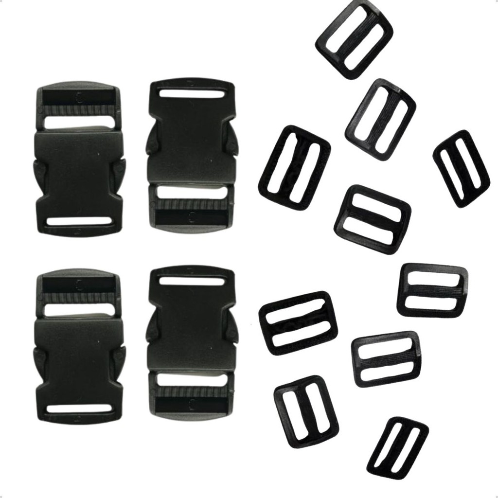 Kit 4 Fivelas Engate Rápido 30mm + 8 Reguladores Mochilas