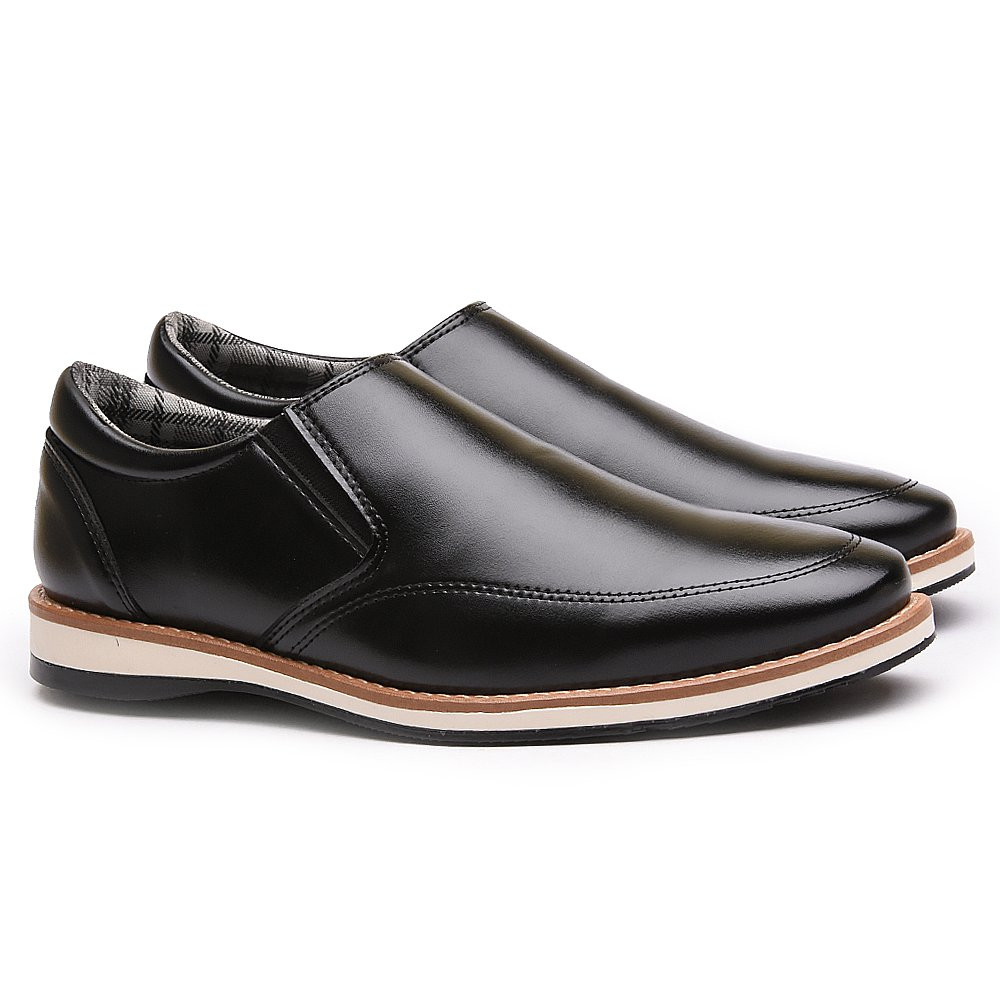 Sapato Social Masculino Versales Calce Fácil Sem Cadarço Elegante Elástico Lateral Preto Marrom