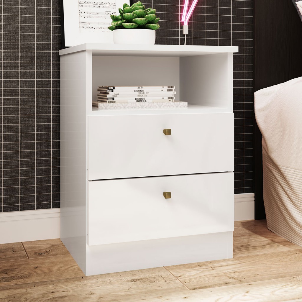 Cômoda 0187 2 Gavetas com Nicho Branco - Genialflex em Oferta na Shopee