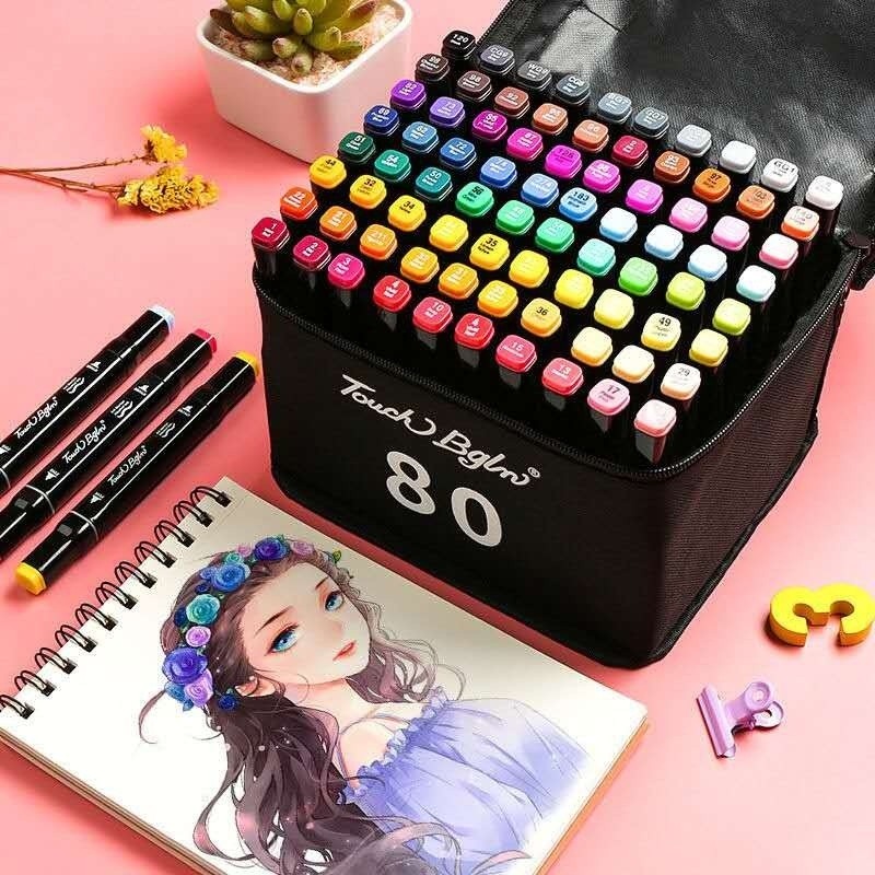 Kit 80 Canetas Marcadoras Ponta Dupla Aquarela Coloridas Infantil Escolar Desenho Pintura Arte Crianças