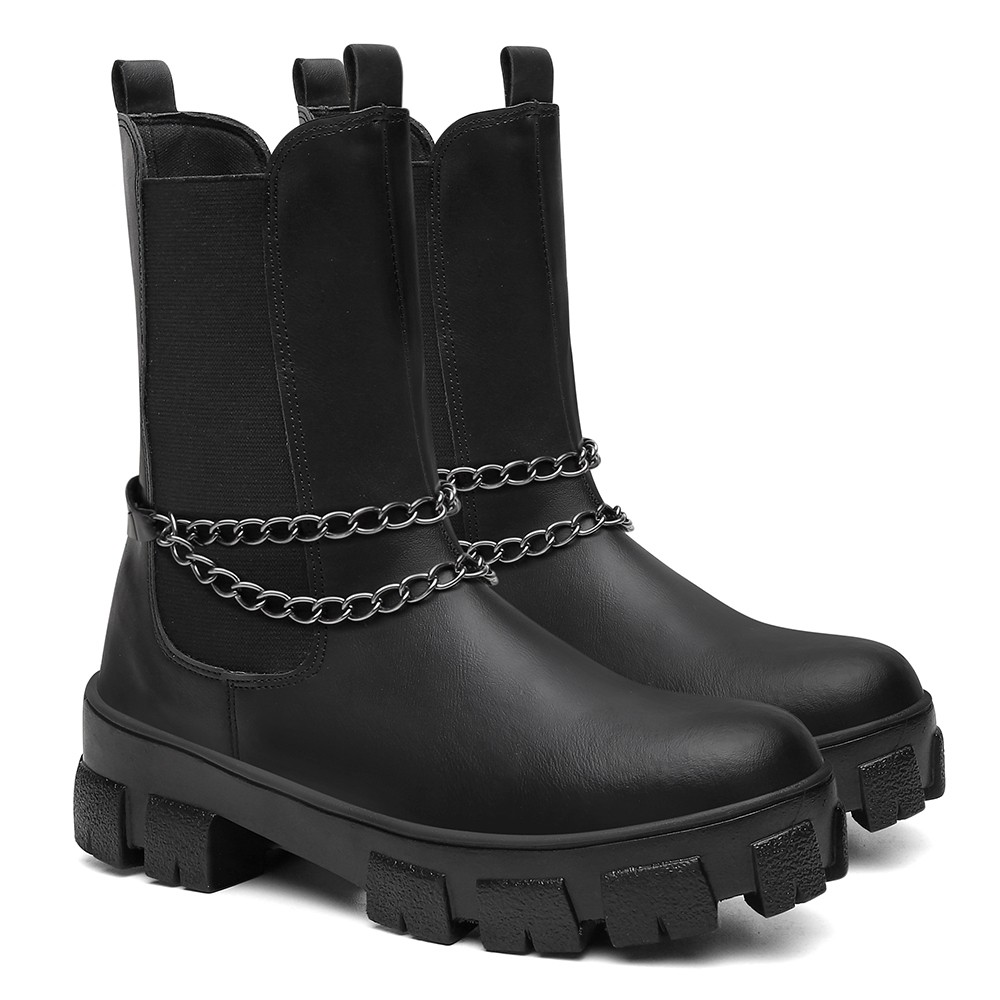 BOTA COTURNO CHELSEA FEMININO COM DETALHES EM CORRENTE SOLA TRATORADO