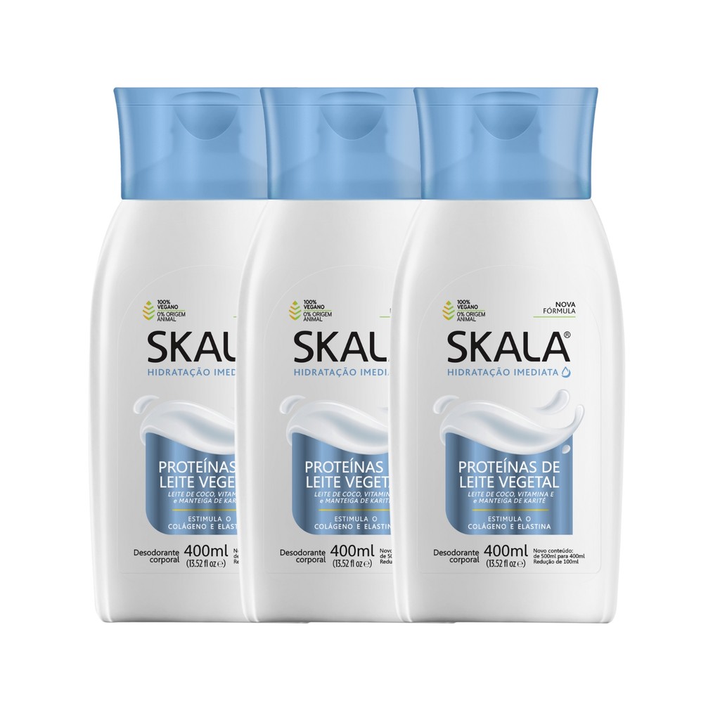 Kit 3 Loção Creme Hidratante Corporal Proteína Leite Skala em Oferta na Shopee