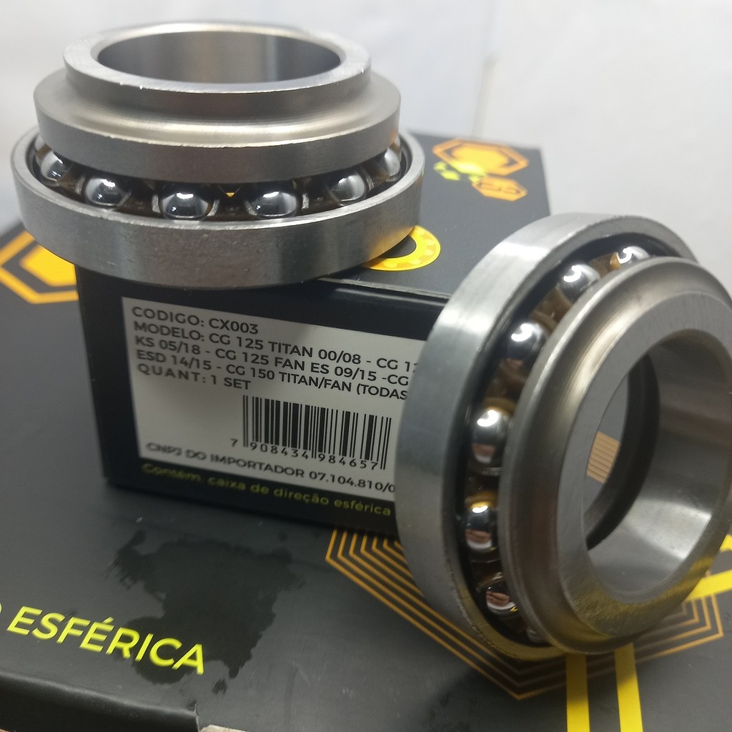 Caixa de Direção CX3 com esferas para Honda CG125 Titan (-08), Fan 125 (09-15) e CG150. Alta durabilidade e precisão.