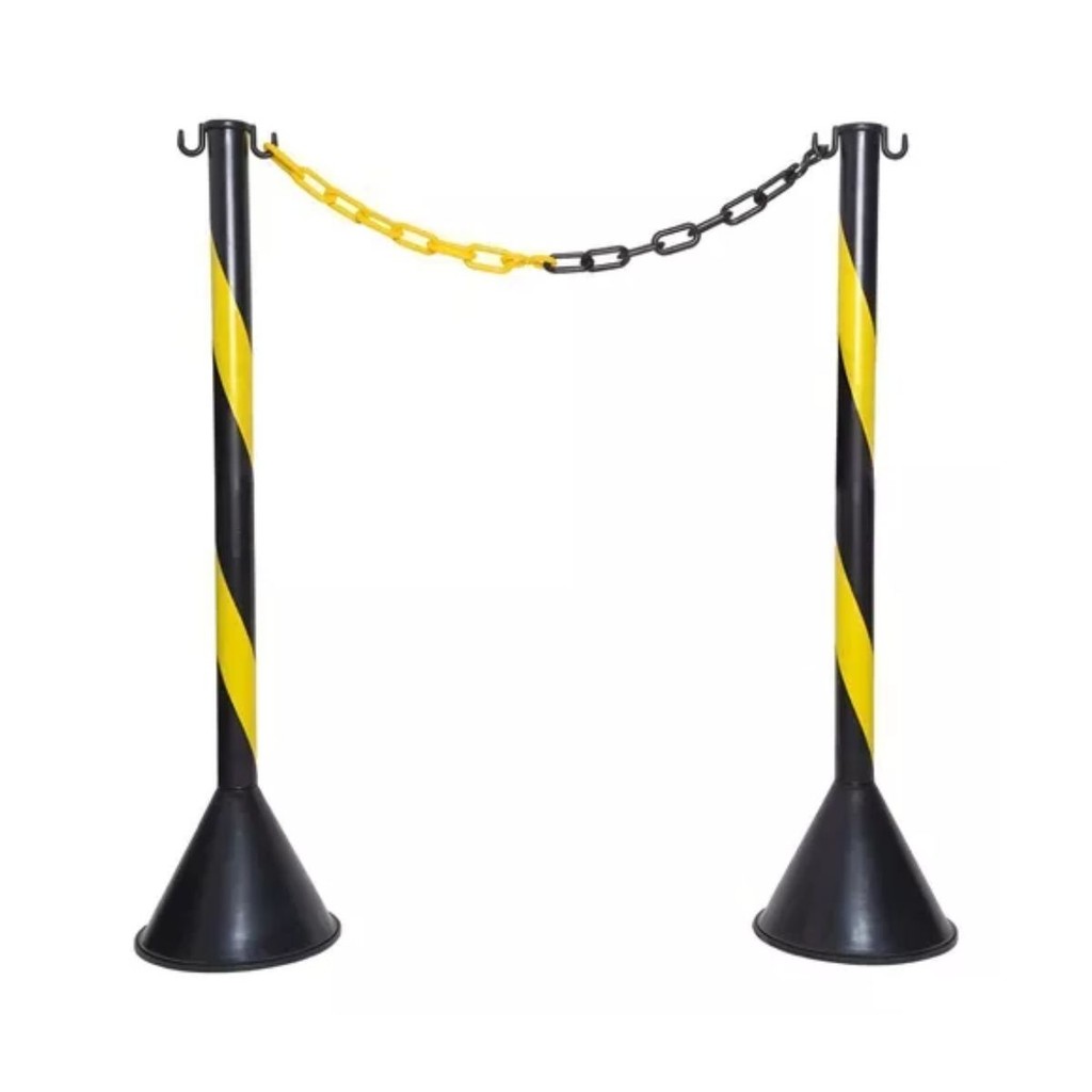 Kit 2 Pedestal de Sinalização 95cm e 5 Mts de Corrente Zebrado Preto e Amarelo em Oferta na Shopee