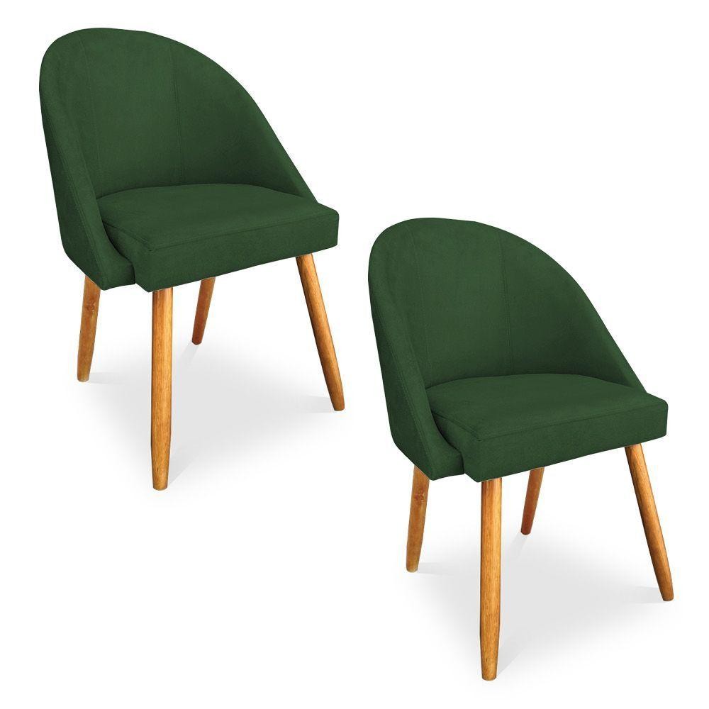 Kit 02 Cadeiras Jantar Bela Suede Verde Pés Palito Castanho - Home & Living