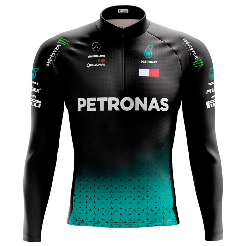 Camisa Ciclismo Camiseta Ciclista Roupa de Ciclismo Masculina Mountain Bike Petronas Manga Longa Com Bolsos
