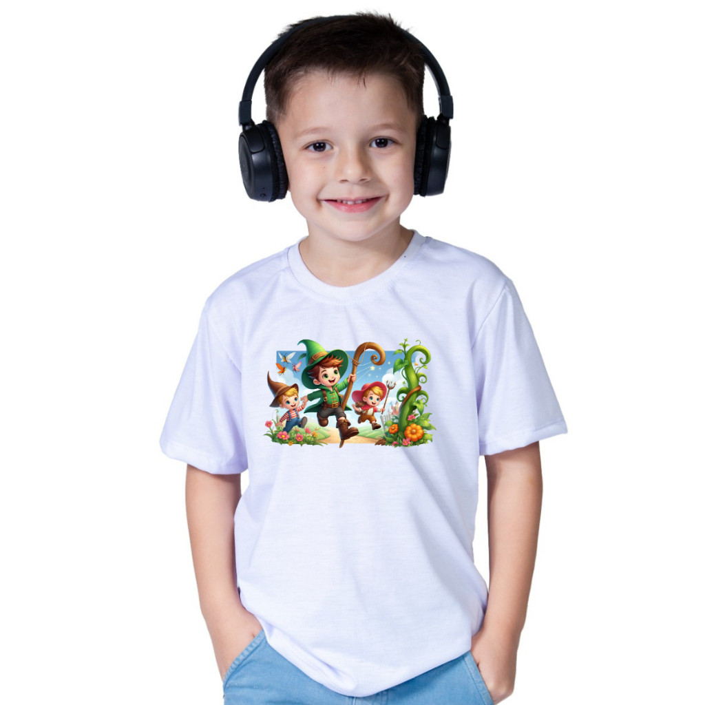 Camiseta Infantil João e o Pé de Feijão Conto Sonhos Coragem Ouro