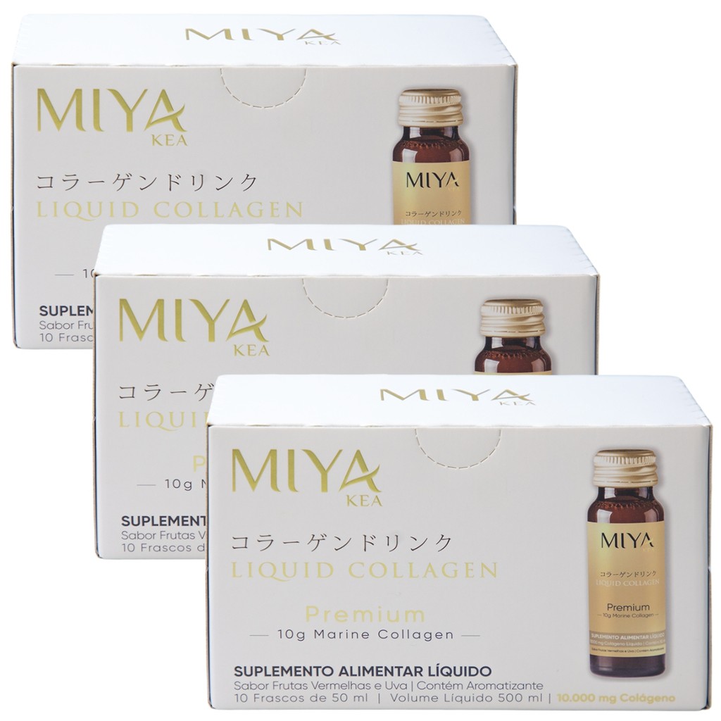 Kit 3X Caixas Colágeno Premium Líquido Miya Kea Marinho Concentrado Programa 30 Dias Para Pele