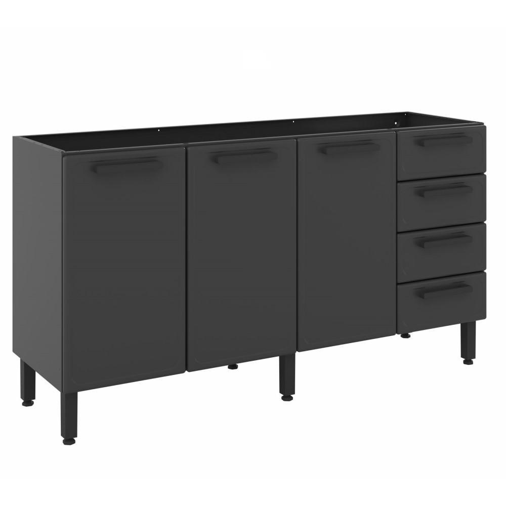 Balcão para Cozinha Bertolini Estilo em Aço com 3 Portas e 4 Gavetas Cor Grafite em Oferta na Shopee