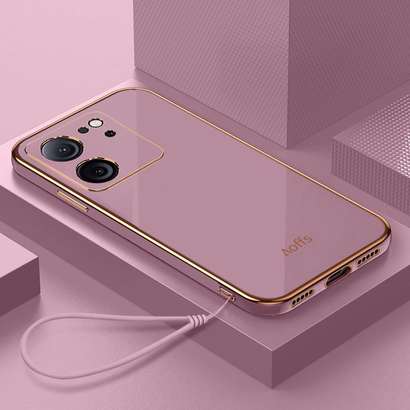 Para Redmi 13R Caso 13C 4G De Telefone Borda Reta Galvanoplastia Chapeamento À Prova De Choque Silicone Volta Capa Macia