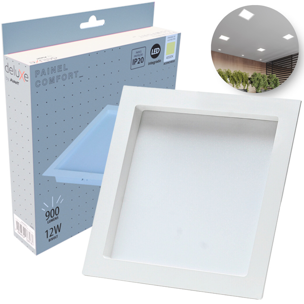 Painel Led Recuado 12w Quadrado 4000k Comfort Branco Neutro 17cm 110V/220V Bivolt Branco Fosco Cód: 908040874 - Deluxe em Oferta na Shopee