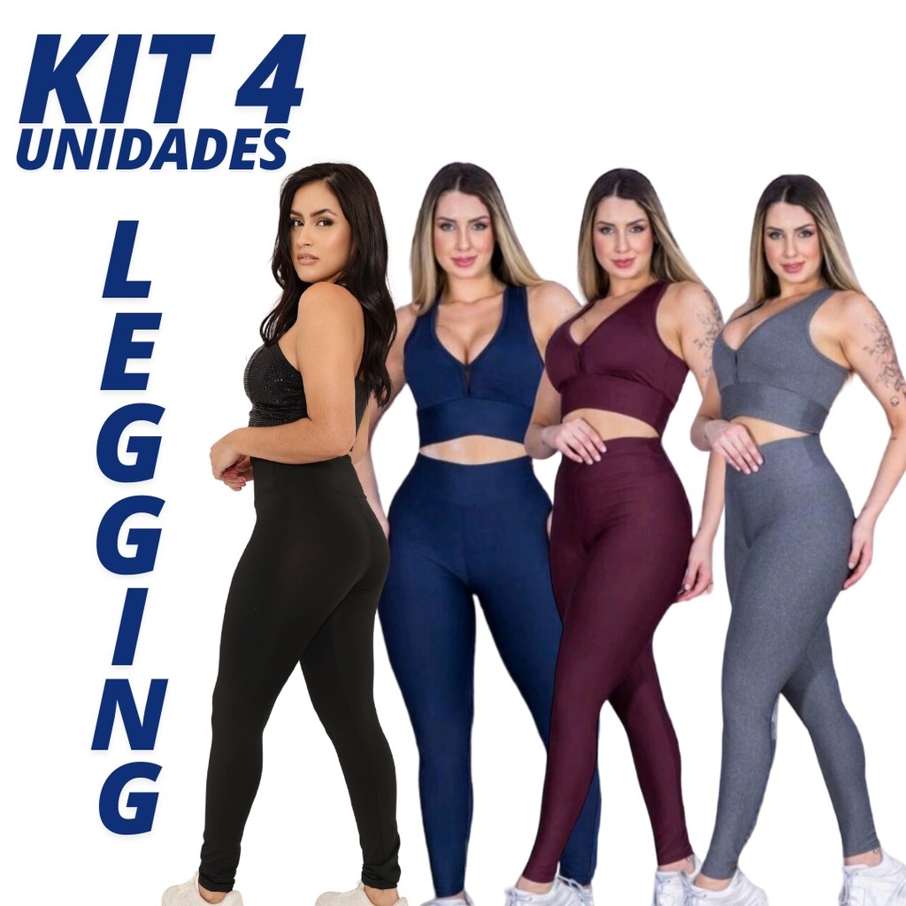 Calça Legging Kit 4 Peças Cintura Alta Leg Suplex Zero Transparência