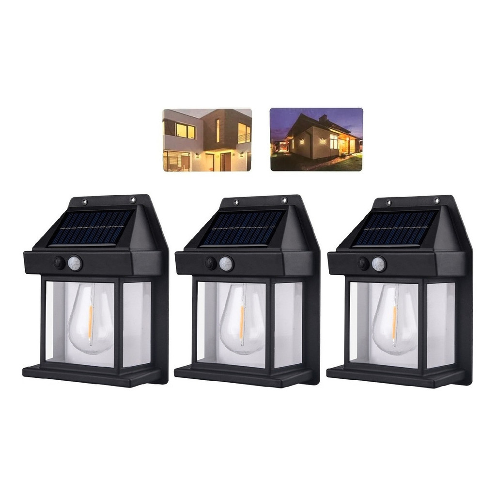 Kit 3 Arandelas Solar Luminária Parede Externa Prova D'água em Oferta na Shopee