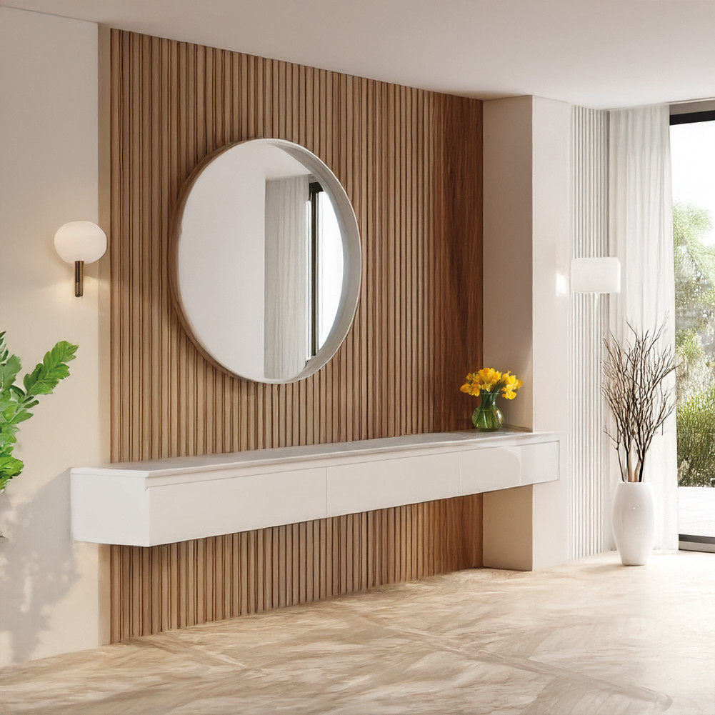 Aparador Suspenso para Hall de Entrada 3 Gavetas 2,17m Aspen Off White EDN em Oferta na Shopee