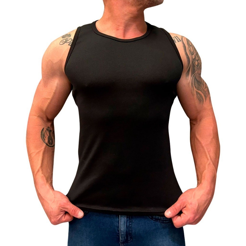 Regata Americana Masculina Ribana Canelada Justa Camiseta Algodão Academia Basica Tamanho P M G GG