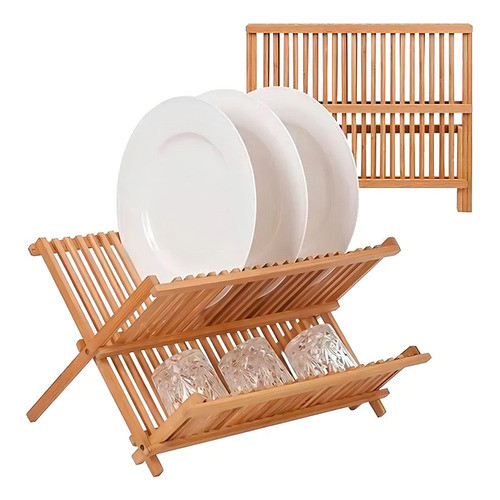 Escorredor De Madeira Prato Louça Bambu Natural - Home & Living