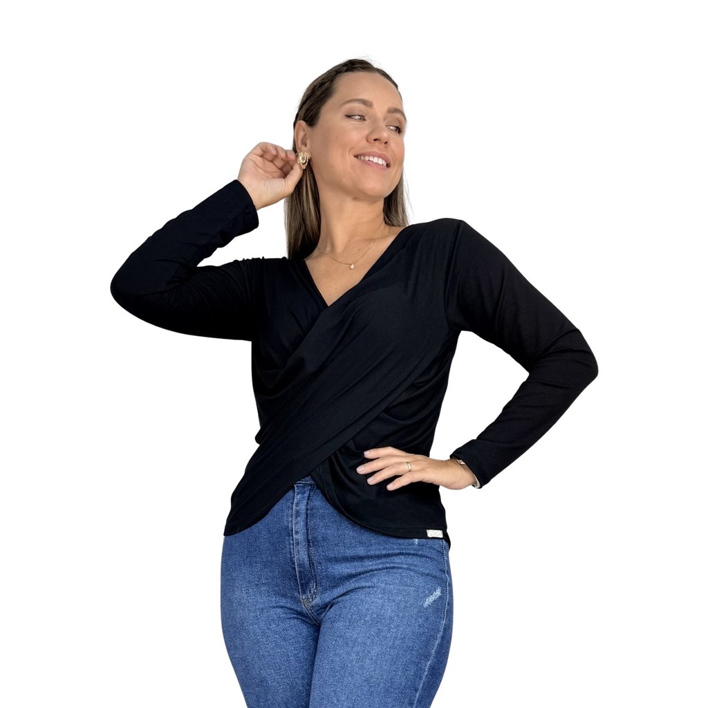 Blusa Transpassada Para Amamentação Cores Premium Camiseta Manga Longa T-shirt Maternidade Amamentar