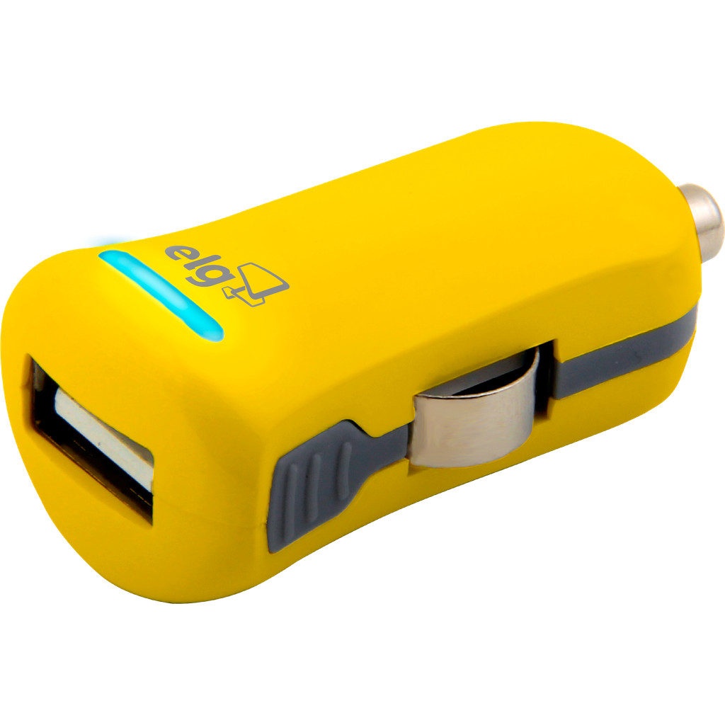 Carregador Veicular, USB 1A, 12V-24V, LED Indicador, Proteção Antichama, Amarelo, CC1SAM, ELG