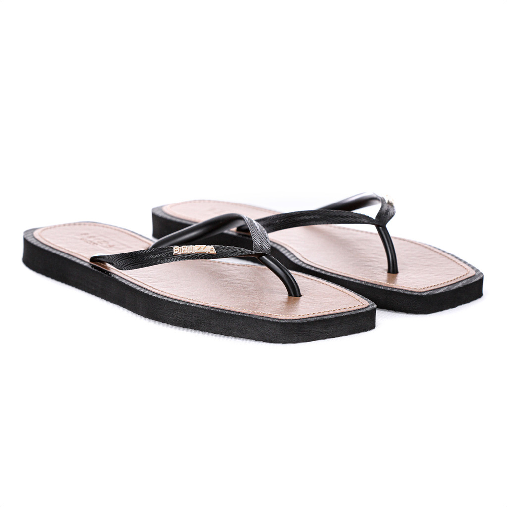Chinelo Brizza Arezzo Bico Quadrado Preto e Marrom - Feminino