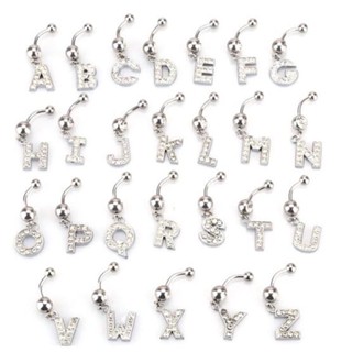 Feeling 316L 1 Peça Piercing / Umbigo De Umbigo De Cristal Com Letras De Prata A-Z Com Strass em Oferta na Shopee