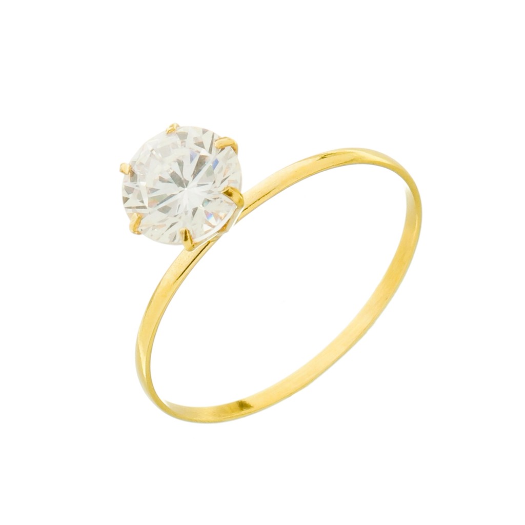 Anel Noivado Solitário Zircônia 6mm Em Ouro 18k 750