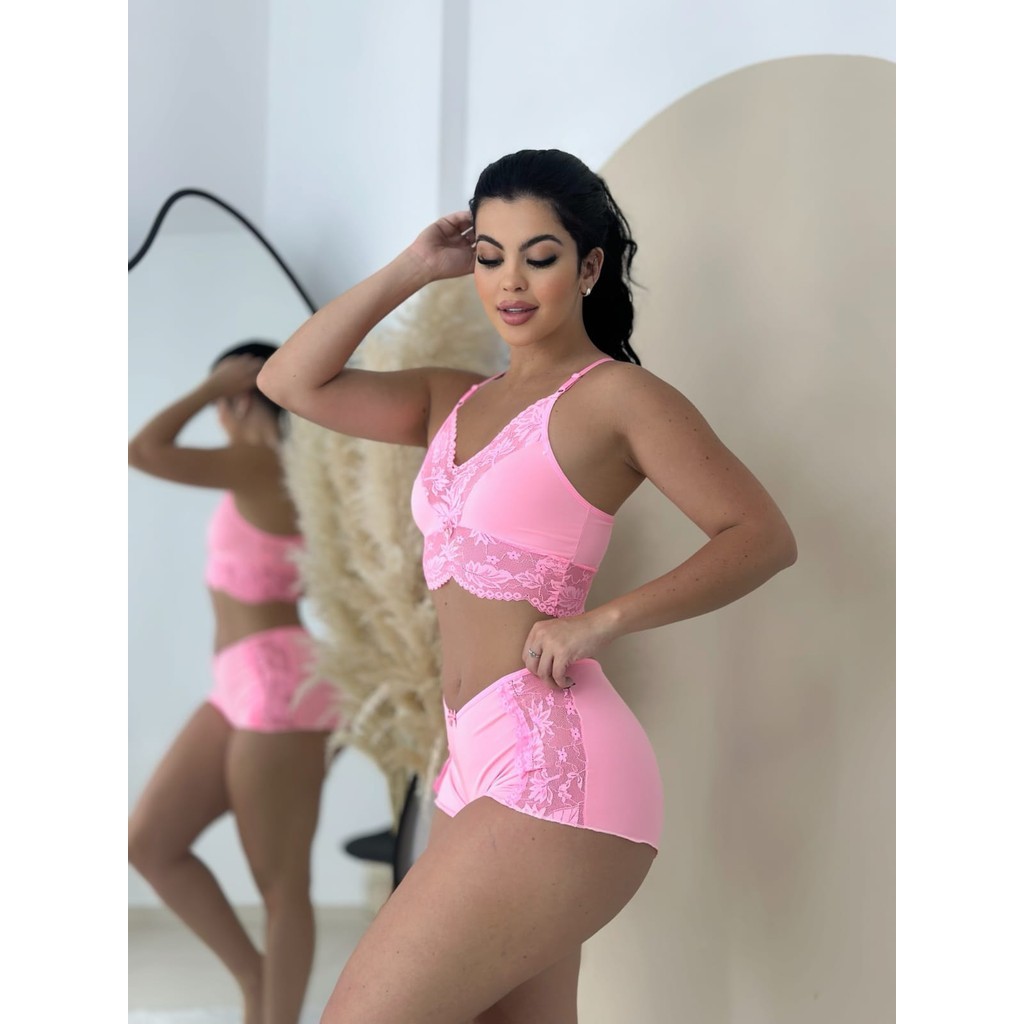 Pijama Baby Doll Sexy Short Doll Feminino Detalhe de Renda Luxo