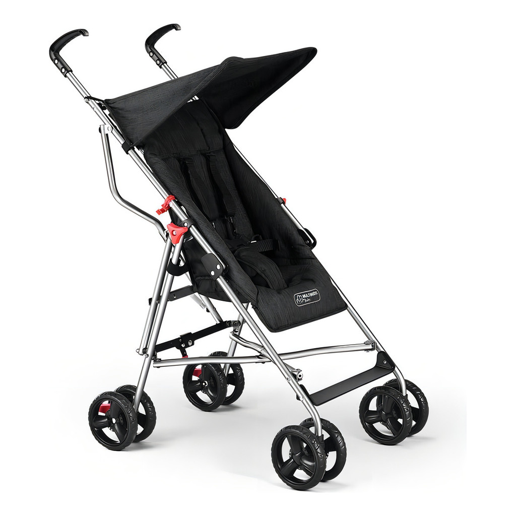 Carrinho Estilo Guarda Chuva Multikids Baby Preto Com Chassi De Cor Prateado