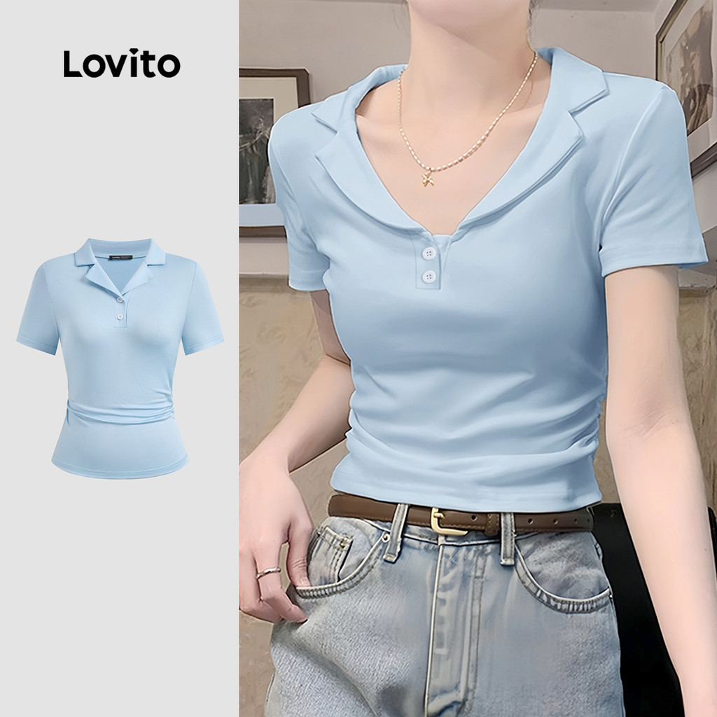 Lovito Camiseta básica lisa Casual para mulheres L128ED753 - Women Clothes