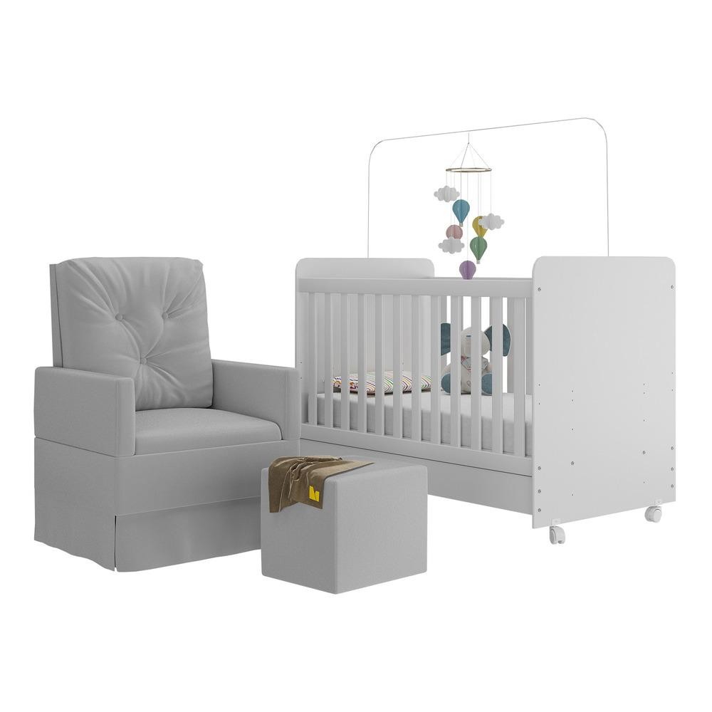 Berço Americano 3x1 com Poltrona de Amamentação e Puff Pimpolho Multimóveis MP4077 em Oferta na Shopee