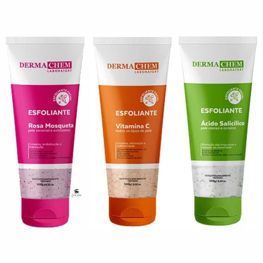 Dermachem - Kit Esfoliante Rosa Mosqueta - Vitamina C - Acido Salicilico - Rosto - Pele - Limpeza em Oferta na Shopee