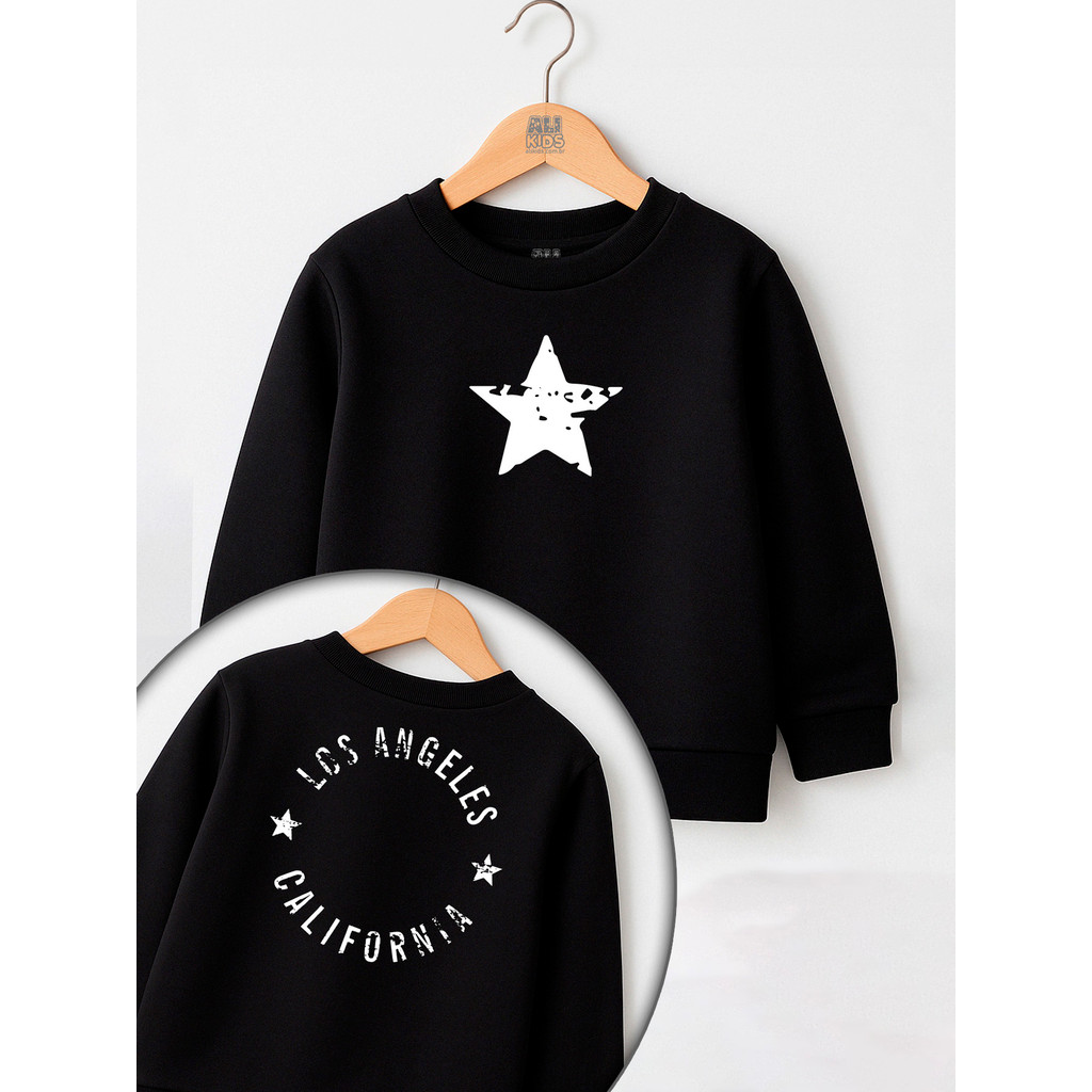 Blusa de Moletom Outono Inverno Juvenil e Infantil Estrela+Los Angeles