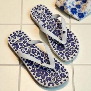 Chinelo Feminino Branco com Flor Azul Elegante do 33 ao 40