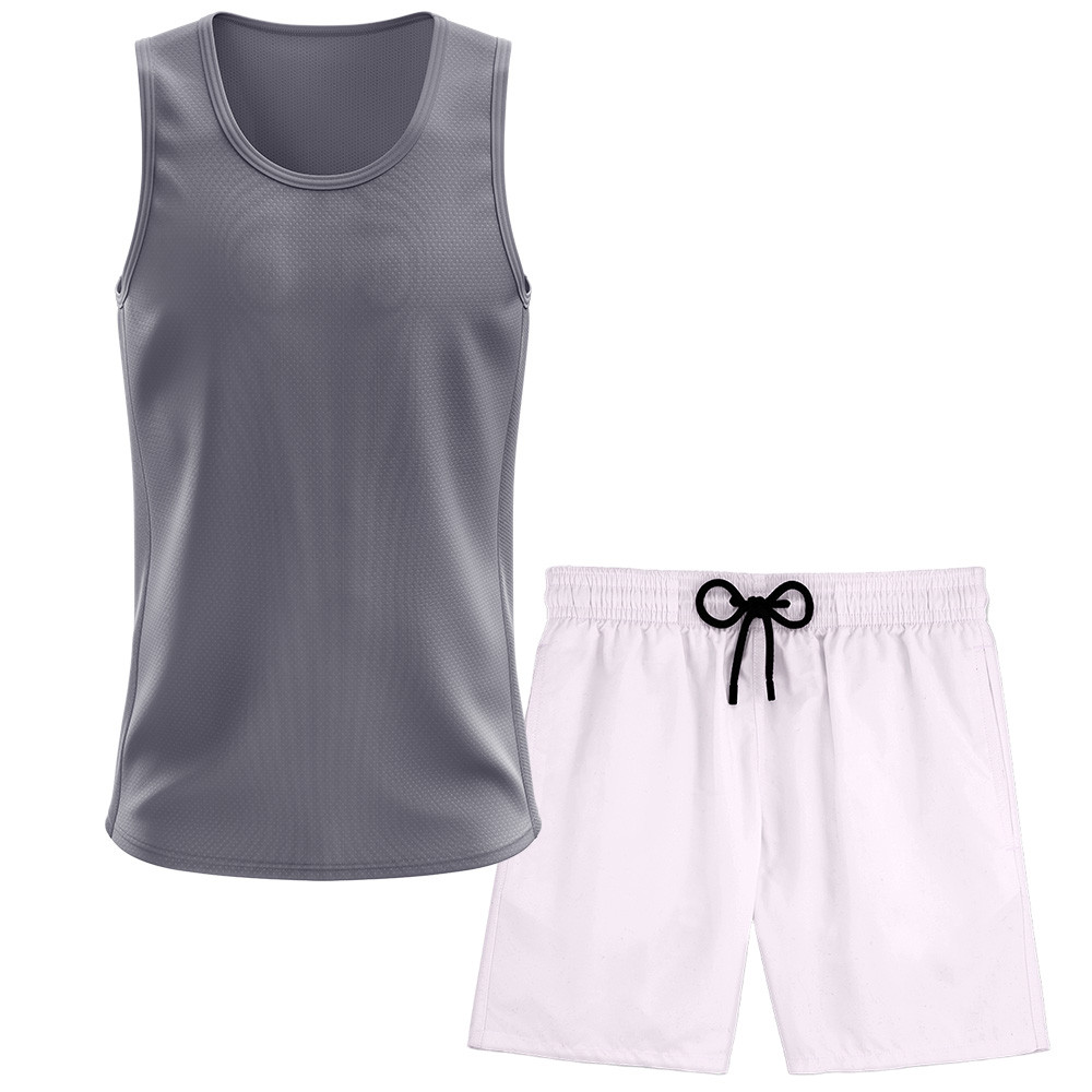 Kit Short Praia Academia Passeio Treino Branco + Regata Masculina Lisa Básica Dry