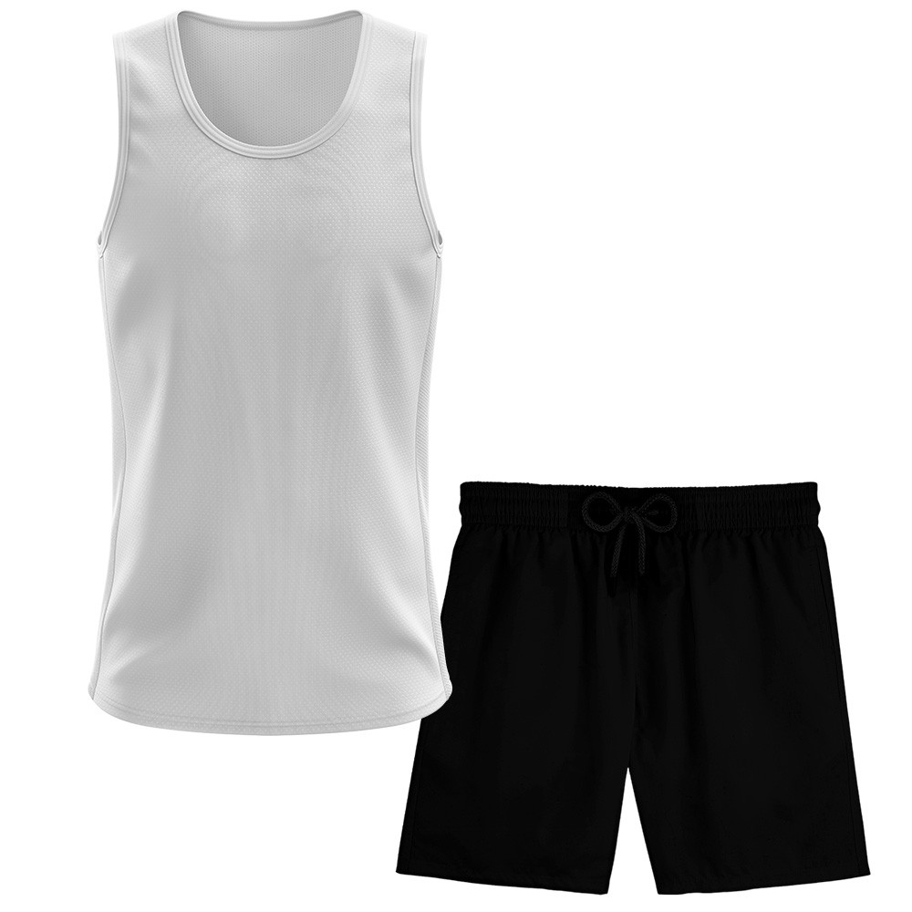 Kit Short Praia Academia Passeio Treino Preto + Regata Masculina Lisa Básica Dry
